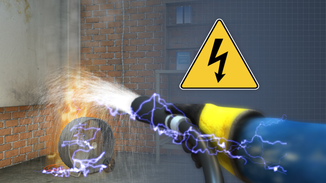 如果用水灭火器用于电气火灾，灭火器中的水可以导电，造成潜在的电击。