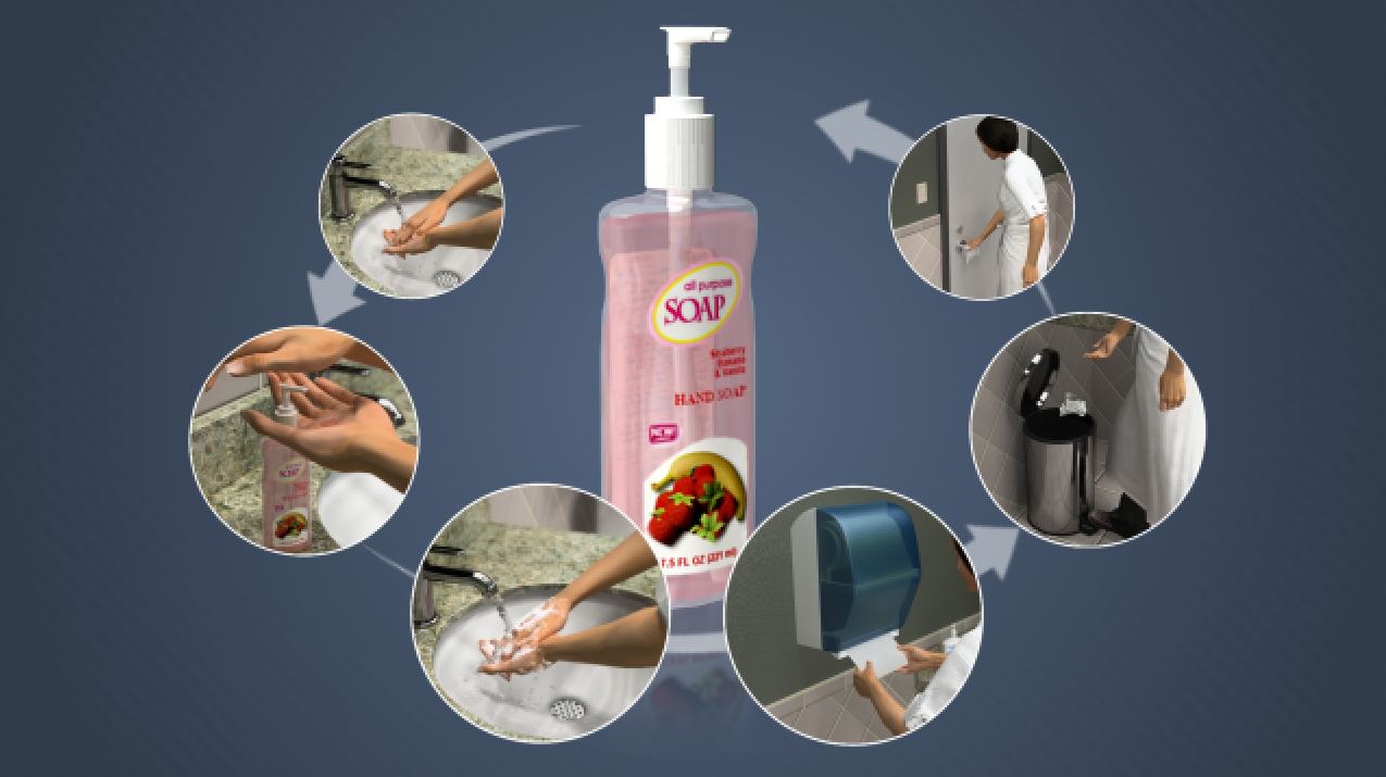 洗手与卫生训练的三维渲染
