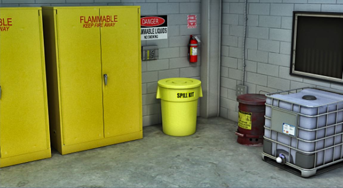 将泄漏清理用品存放在可燃物仓库附近，并立即清理泄漏和溢出物。