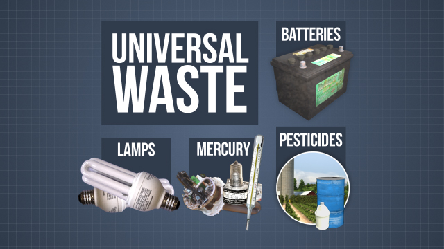普遍废物包括电池，杀虫剂，含汞设备和灯具。