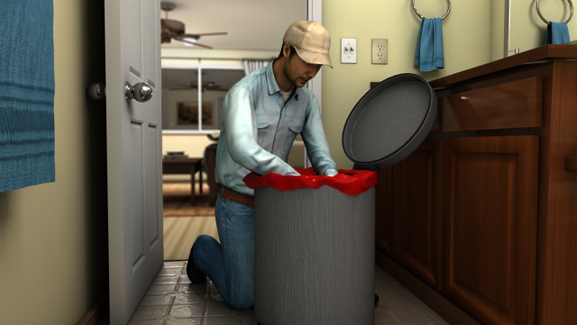 不要直接把手伸进垃圾桶。通过拉内衬顶部边缘或倾倒容器来清除垃圾。