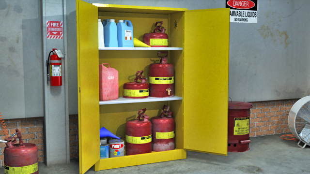使用橱柜或架子专为储存的化学物质的危害而设计。