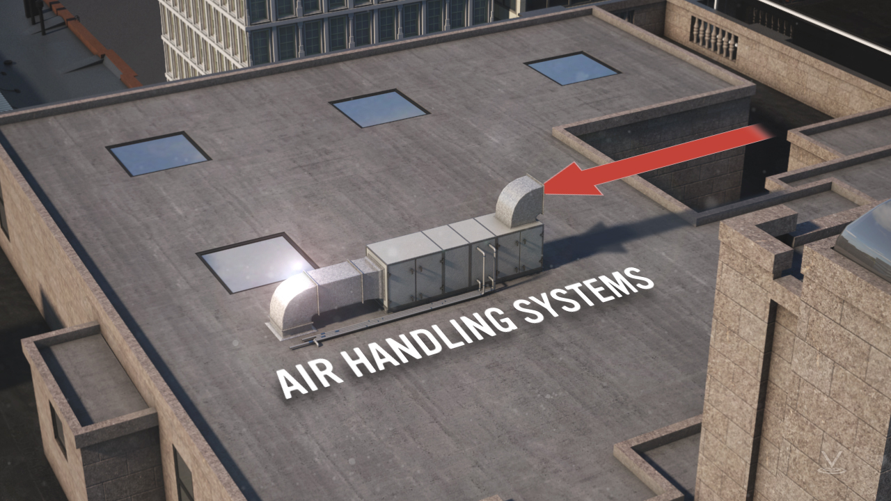 空气处理系统的屋顶进气口设备。