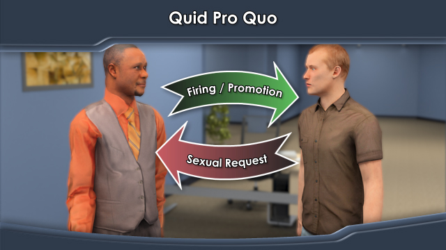 quid pro quo是当权威人物威胁到性请求的工作安全。